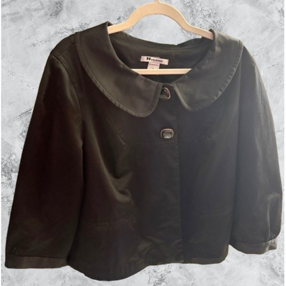 Nygard Collection Womens Black Cropped Blazer Peter Pan Collar Jacket Size 18